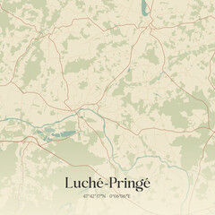 Fototapeta premium Vintage map of Luché-Pringé, France.
