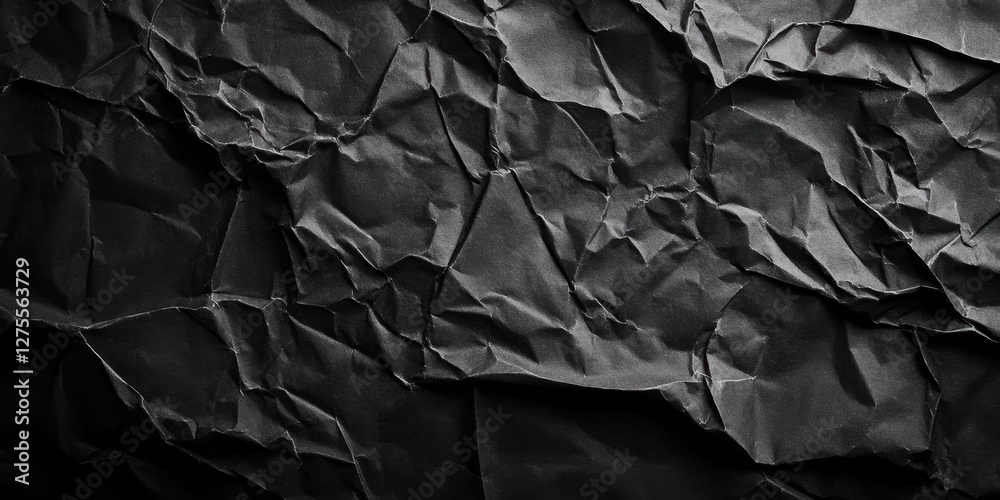 Leinwandbilder crumpled black paper texture with deep shadows and highlights creating a rich contrast background pe