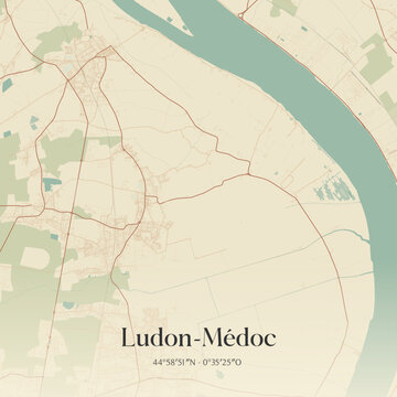 Vintage map of Ludon-M&eacute;doc, France.