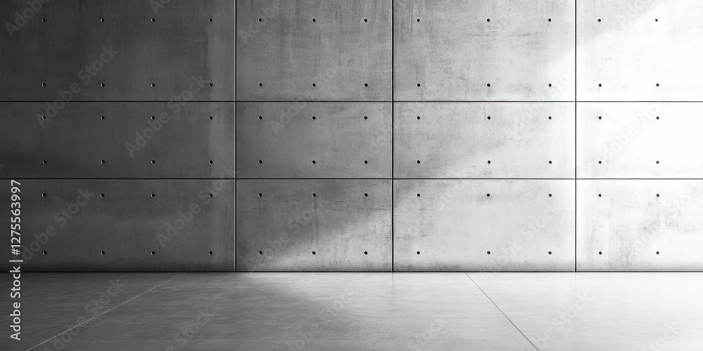 Aufkleber smooth grey concrete wall with embedded bolts positioned on the left side, light casting shadows dia