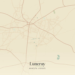 Fototapeta premium Vintage map of Luneray, France.