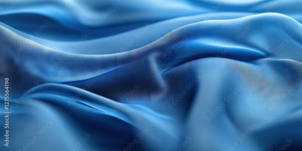 Fototapete Soft flowing blue silk fabric with gentle waves creating elegant textures and shadows in varying shades of blue, ideal for luxurious backgrounds.