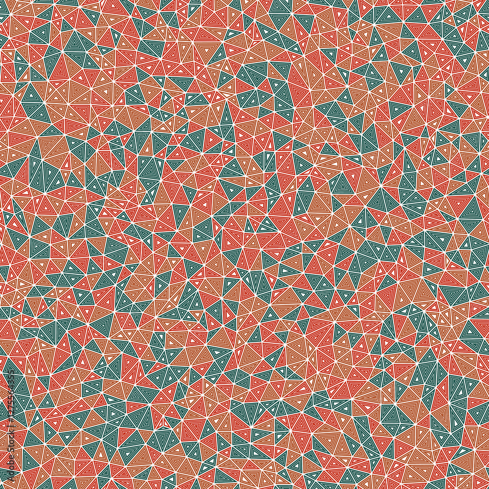 Poster mosaic background. small triangles size. multiple repeated inner triangles. multiple colors style. r