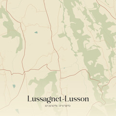 Obraz premium Vintage map of Lussagnet-Lusson, France.