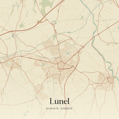 Obraz premium Vintage map of Lunel, France.