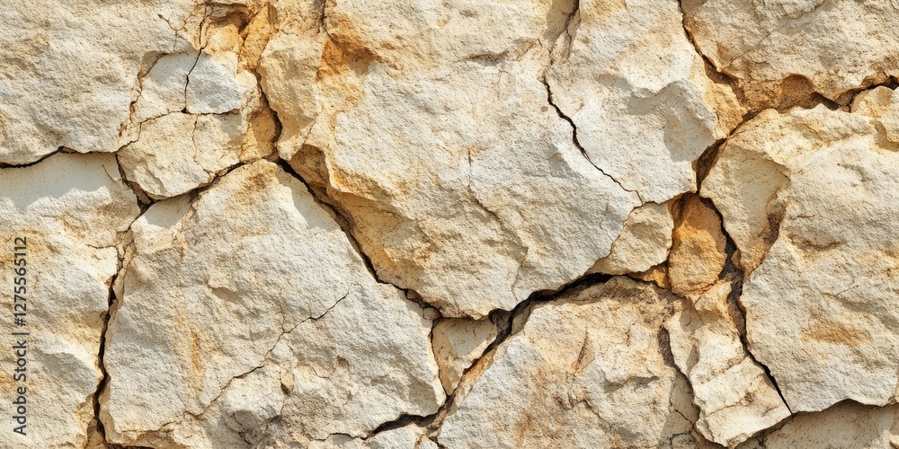 Aufkleber cracked beige stone surface with deep fissures and texture variations in warm earthy tones creating 