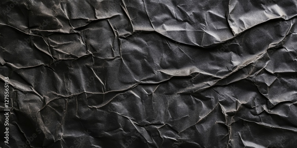 Fototapete crumpled black paper texture with deep shadows and subtle highlights provides an empty horizontal ba