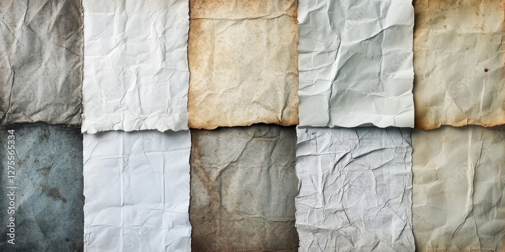 Leinwandbilder vintage collage background with crinkled and folded paper textures in shades of beige gray and white