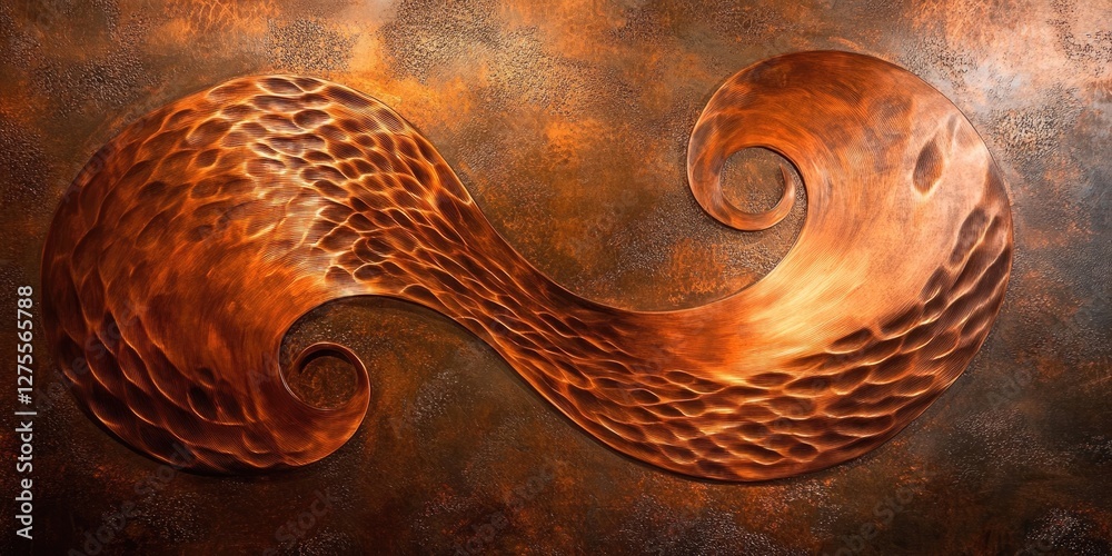 Poster abstract copper wave design with textured surface in warm hues of orange and brown, featuring an inf