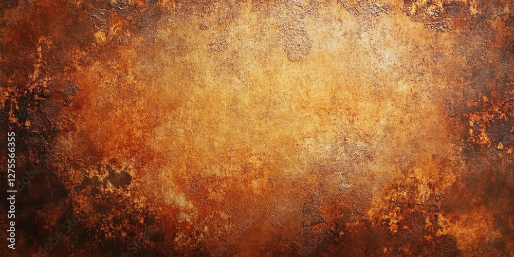 Poster worn rusty brown background with textured orange and dark brown patches, featuring an aged appearanc