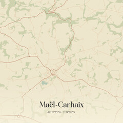 Fototapeta premium Vintage map of Maël-Carhaix, France.