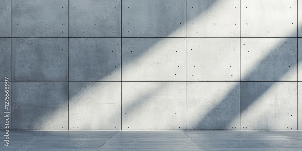 Fototapete smooth grey concrete wall background with concrete panels and soft diagonal shadows creating a moder
