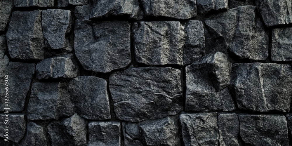 Leinwandbilder rough textured black stone wall with uneven surfaces and varying shapes creating a rugged and rustic