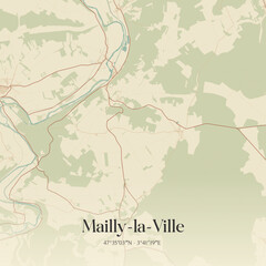 Fototapeta premium Vintage map of Mailly-la-Ville, France.