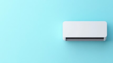 Ultra-quiet AC unit with a built-in humidifier, positioned on a pastel sky blue background, top-down shot.
