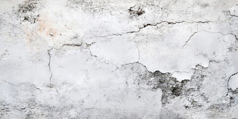 Obraz premium Cracked white concrete wall texture with gray patches and rough surface imperfections occupying the upper and lower portions of the image.