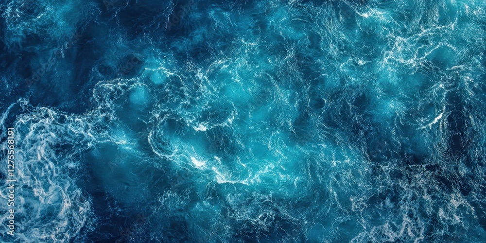 Leinwandbilder aerial view of deep blue ocean water with captivating turquoise patterns and white foam accents crea