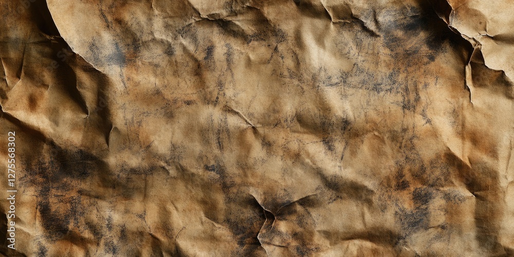 Poster textured aged paper background featuring gentle creases wrinkles and various spots in shades of brow