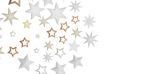 A digital illustration of abstract geometric stars in white, gold, and black