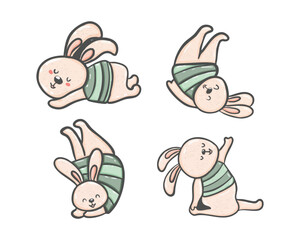 Set of four Easter bunnies.Yoga bunny.