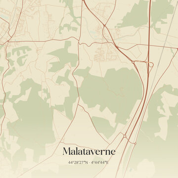 Vintage map of Malataverne, France.