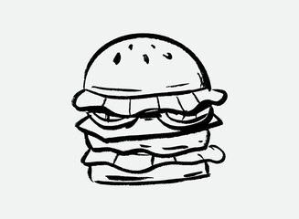 Illustration of an Fast Food Burger Doodle