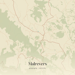 Fototapeta premium Vintage map of Malrevers, France.