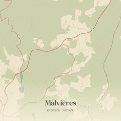 Fototapeta premium Vintage map of Malvières, France.