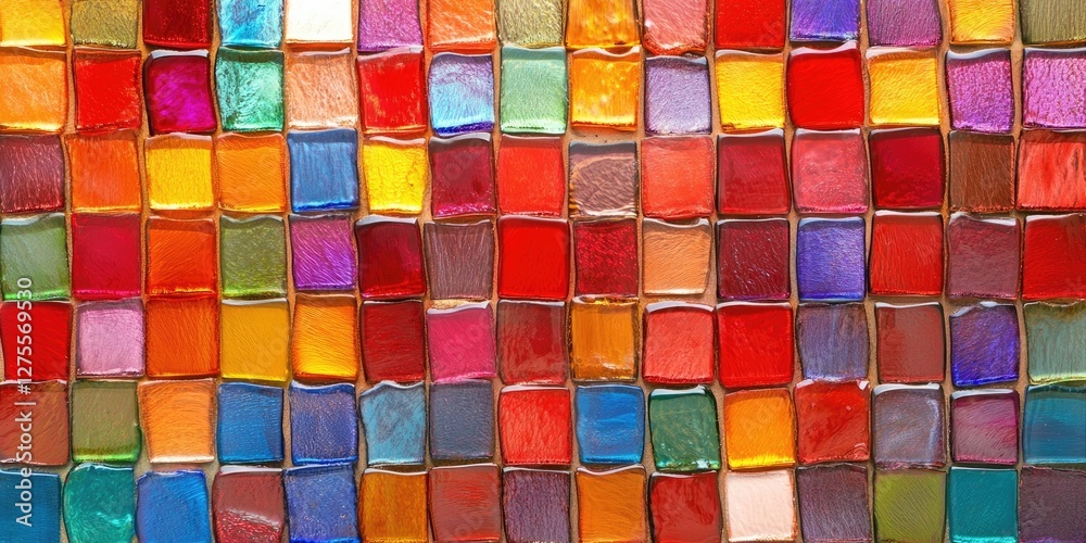 Fototapete vibrant abstract background with closely arranged squares in varied colors like red, orange, blue, a