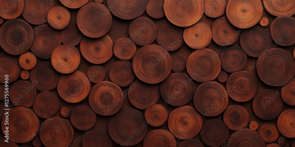 Aufkleber vibrant brown polywood texture background with varying sized round circles arranged randomly showcas