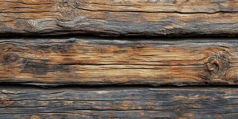 Fototapeta premium Textured background of aged wooden planks in brown and grey tones, showcasing weathered erosion, ideal for rustic design projects.
