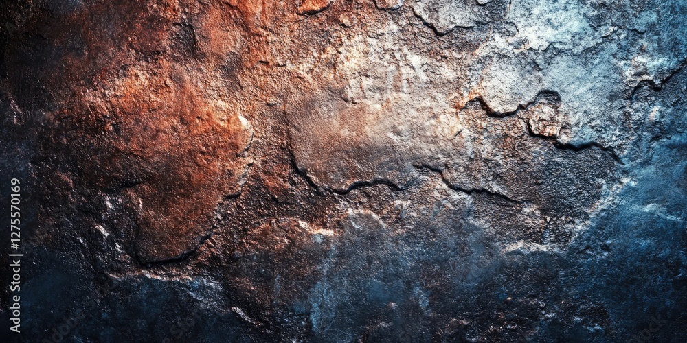 Leinwandbilder rugged metallic textured surface with coarse quality featuring dark blue and rust orange tones combi