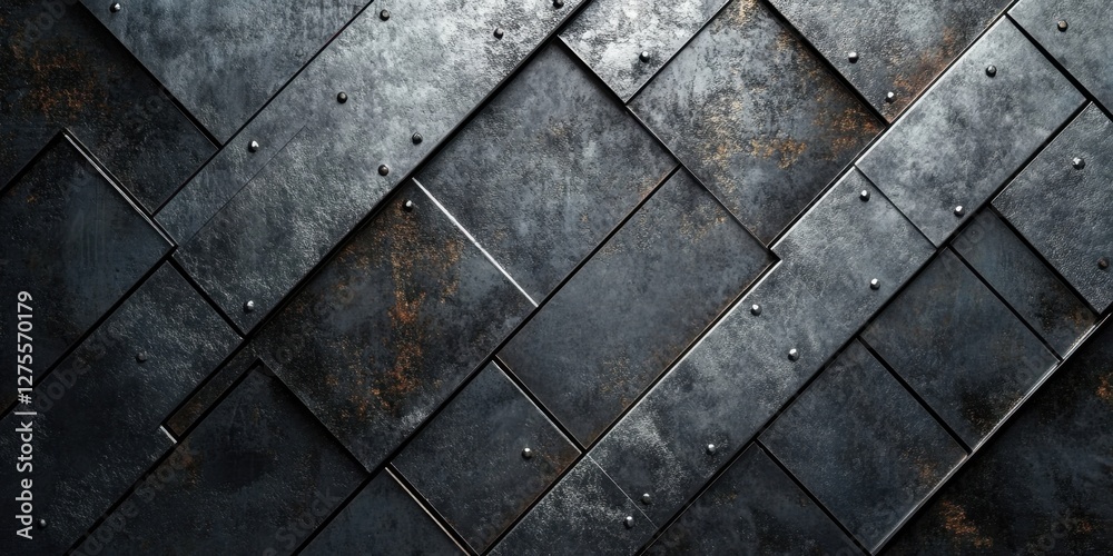 Aufkleber textured metallic background with dark gray and rusty colors, featuring interlocking metal plates ar