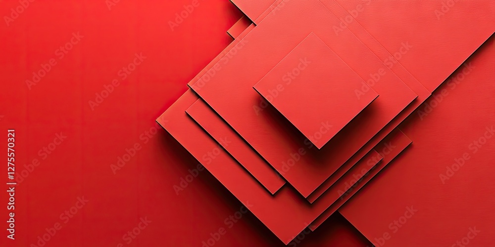 Fototapete abstract red layered composition featuring varying shades of red paper rectangles stacked in layered