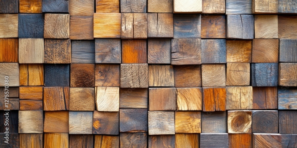 Fototapete wooden panel background featuring assorted brown tones in a grid pattern with varied textures and sh