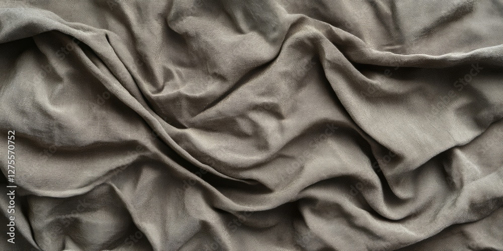 Fototapete Wrinkled fabric backdrop in muted olive green with intricate folds and creases creating a textured surface ideal for design and photography.