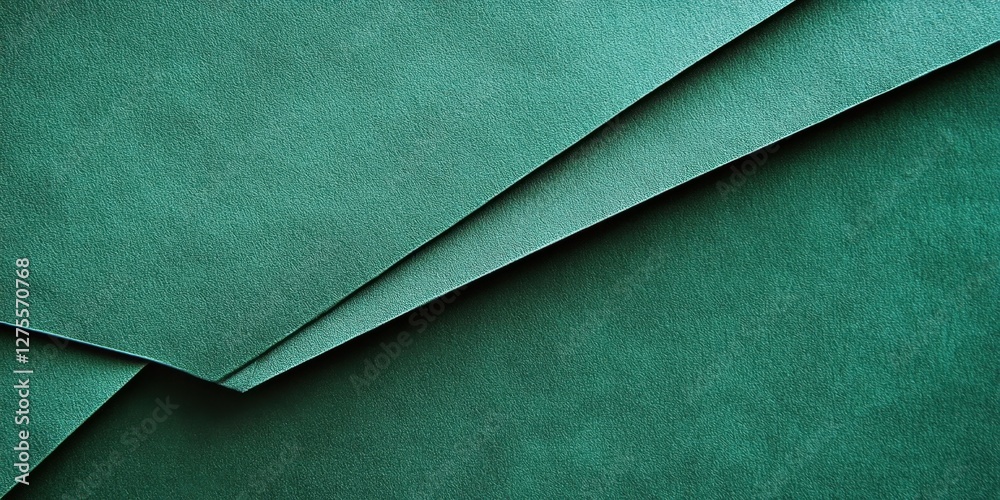 Fototapete Elegant green textured paper background with layered folds in varying shades of teal and emerald, creating depth and visual interest.