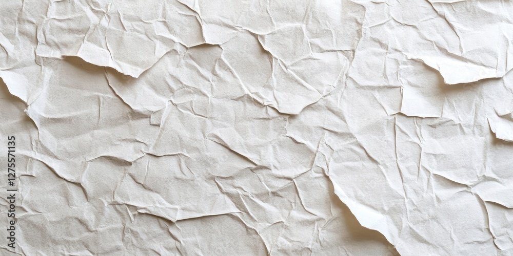 Leinwandbilder wrinkled beige paper texture with creased and torn edges on a light white background, creating a nat
