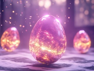 Magical fantasy-themed Easter eggs with floating light particles and mystic glow q2,
