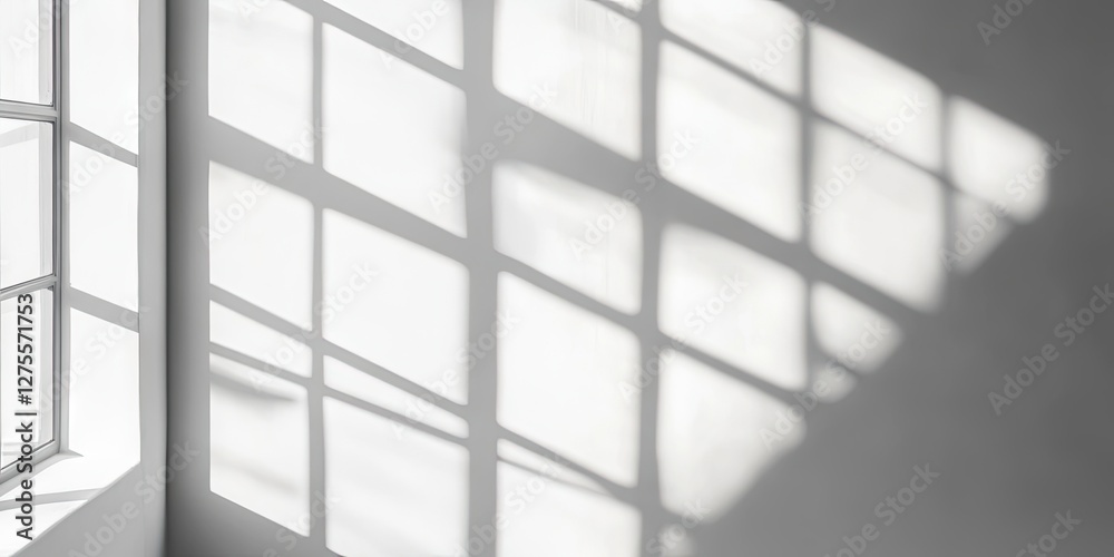 Leinwandbilder bright white wall adorned with soft shadows from a window, showcasing a grid pattern, with sunlight 