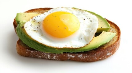 Fried Egg on Avocado Toast with Bread Slice on White Background