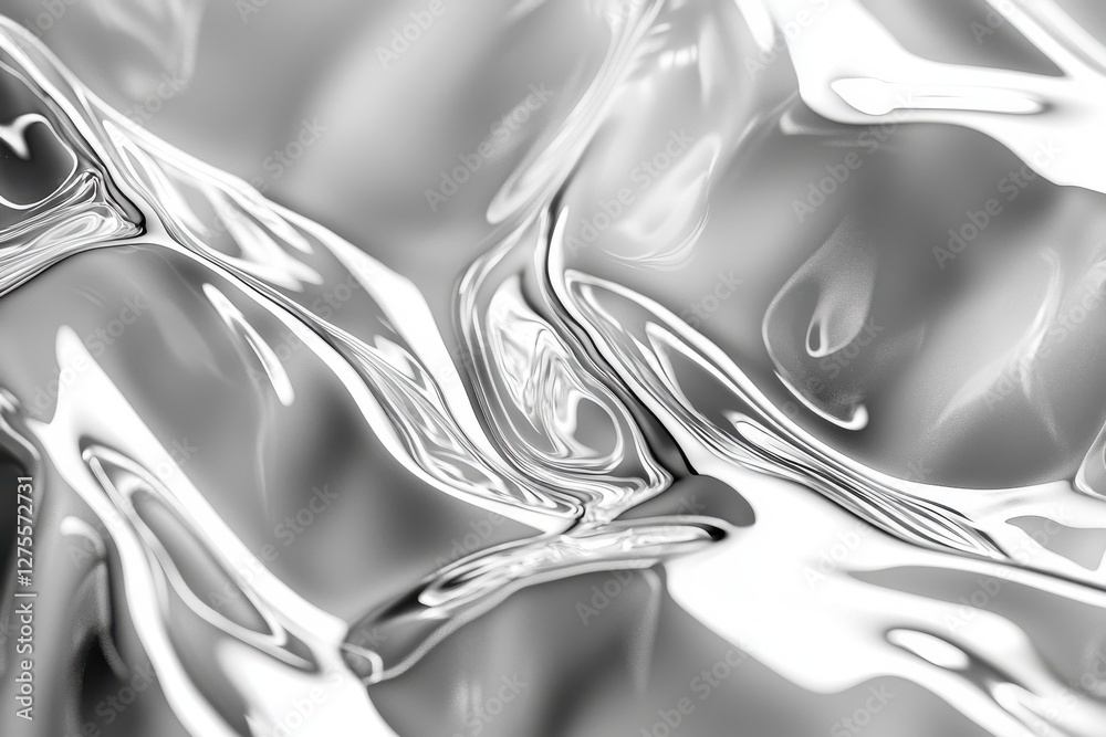 Poster abstract silver liquid with smooth curves and reflections, creating a dynamic and elegant background