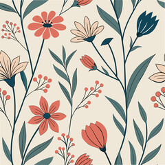 Floral Fantasy: A delightful floral pattern blooms with an array of vibrant flowers and foliage, evoking a sense of nature's beauty and artistry.