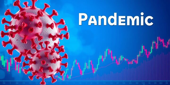 Stock market graph showing the impact of coronavirus pandemic with colorful lines on blue background, space for text, coronavirus, multi colored lines