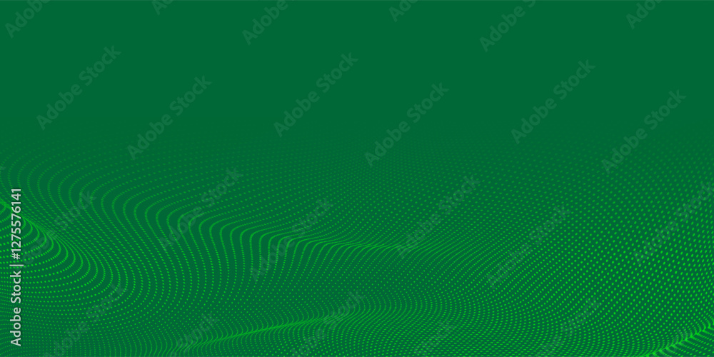 Poster abstract green particle background. flow wave with dot landscape. digital data structure. future mes