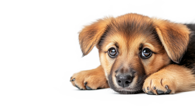Adorable golden retriever puppy is relaxing with a cute expression on a transparent background
