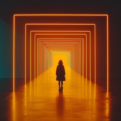 silhouette of a woman standing in a corridor,generated ai