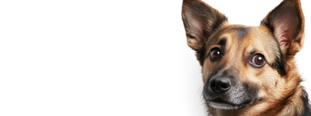 Close-up portrait of a cute brown puppy sitting on a transparent background