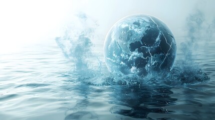 Obraz premium Cracked Earth Half Submerged in Water with Steaming Surface Global Environmental Crisis Concept