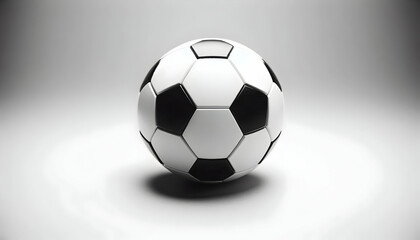 Fototapeta premium American Football A centered view of a black and white soccer ball resting on a white background